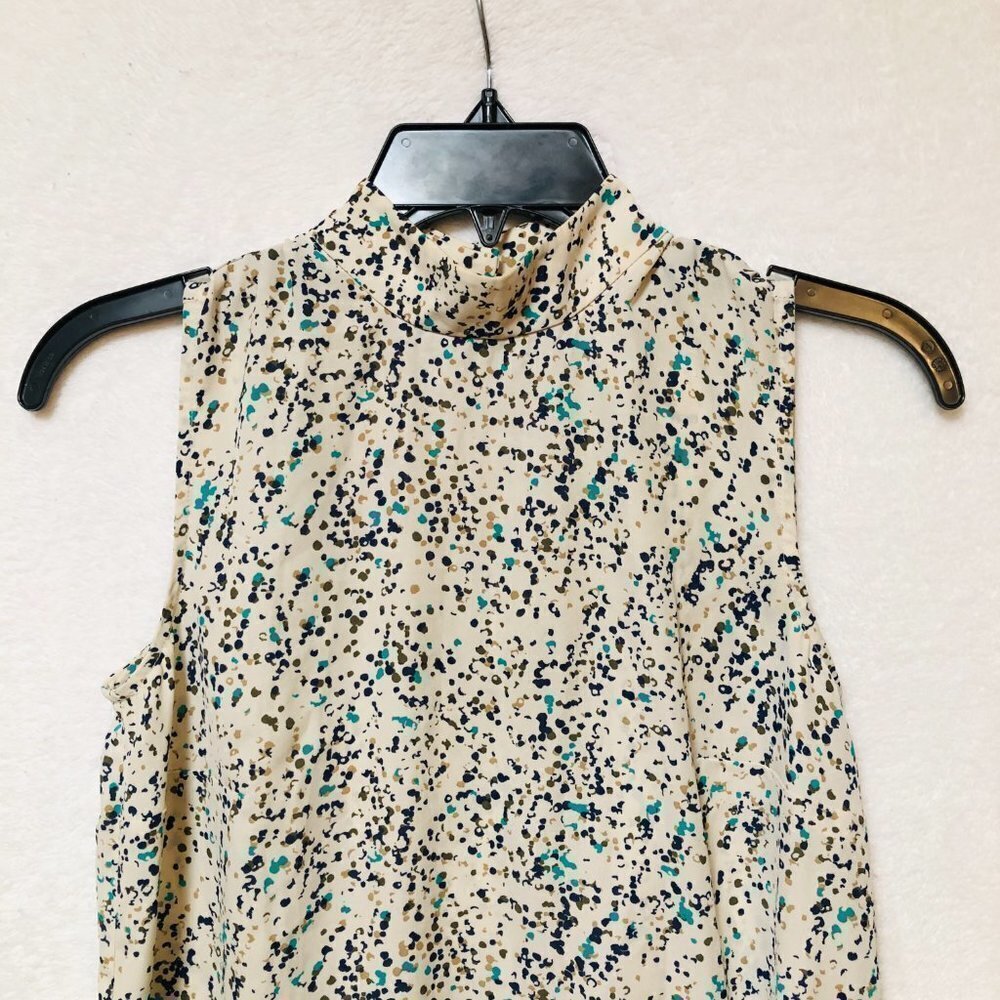 Prologue Cream and Blue Abstract Sleeveless Turtleneck Blouse Size XS - Picture 2 of 7